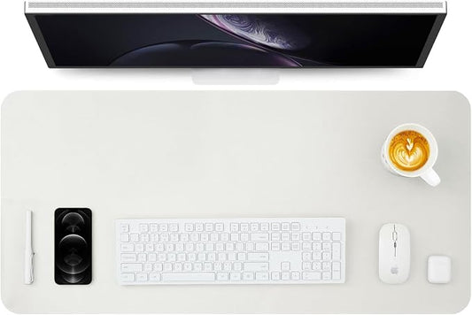 HOMIEAZICOZI Leather Desk Mat - Non-Slip PU Desk Pad for Office and Home - Desk Organization and Accessories - Ideal for Large Mouse Pad and Desk Mats on Top of Desks (White,36''x 17'') (DPD-W-L)