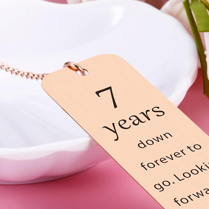 7 Year Anniversary Copper Gifts for Him/Her, 7th Wedding Anniversary for Wife Husband - Copper Anniversary Bookmark for Women Men Couple