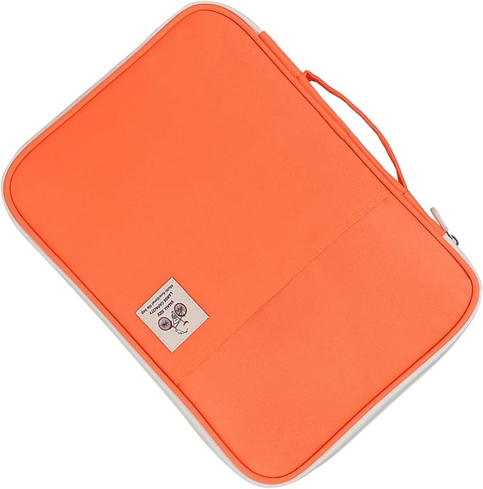 Leather File Folder A4 Document Bag File Folder A4 Portfolio Organizer Computer Notebook Zippered Case (Orange)