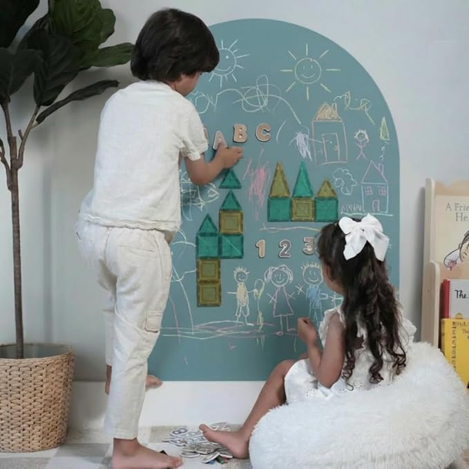 CAALMA Magnetic Wall Decal 40 x 32 - Magnetic Chalkboard for Wall - Strong Adhesive with Aesthetic Magnetic Letter, Chalk and Cloth (Green)
