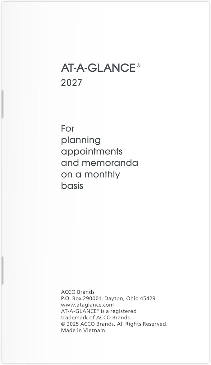 AT-A-GLANCE 2027 Monthly Planner Refill for 7006405, 13-Month Jan-Jan, 3.5" x 6", Pocket Size, Unruled Blocks (709061027)
