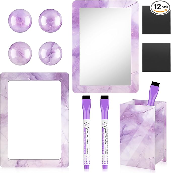 Denylo pro Magnetic Locker Marble Accessories Kit Purple Back to School Essentials Locker Organizer Supplies Include Mirror Whiteboard Pen with Holder Magnet Magnetic Buckle Back to School Essentials