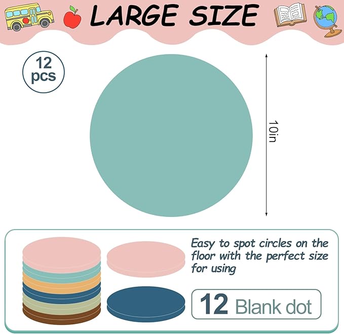 JarThenaAMCS 12PCS 10'' Boho Large Dry Erase Dots Circles Spots Decals Neutral Color Waterproof Removable Marker Stickers for School Classroom Wall Whiteboard Teachers Teaching Students Supplies