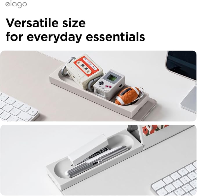 elago Smart Magnetic Desk Mat Pencil Tray – Soft Silicone Organizer for Office Supplies, AirPods, Glasses, Pens – Noise-Free, Non-Slip, Washable, Item for Desk Management [Medium] (Stone)