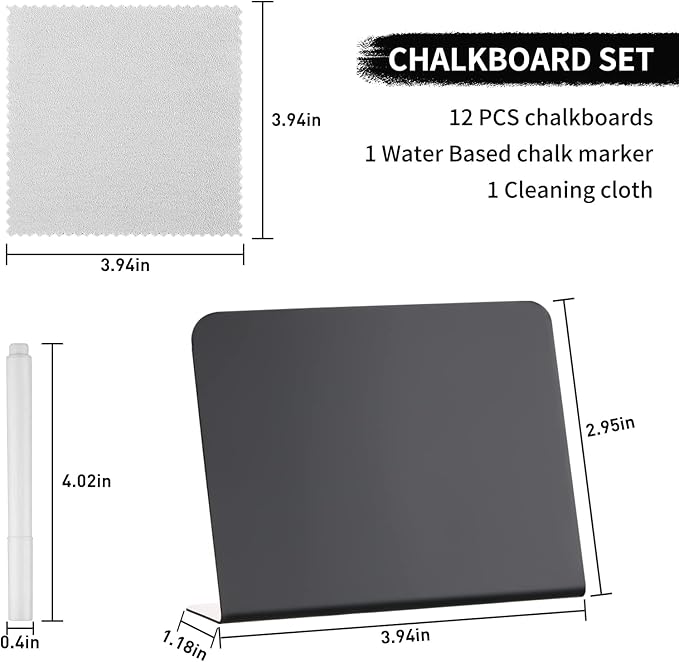 12 Pack 4"x3"Mini Chalkboard Signs for Chalk Sign for Food - Party - Buffet - Table Sign Chalkboard - Wedding - Bakery - Small Chalkboard Sign - Mini Chalkboards for Food