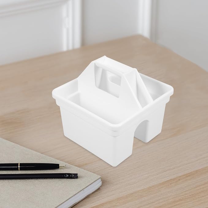 VILLCASE Multifunctional Plastic Caddy Organizer with Handle for Desk Storage Sturdy PP Material Pen and Pencil Holder Small Compartments for Office Supplies and Craft Tools White Desktop