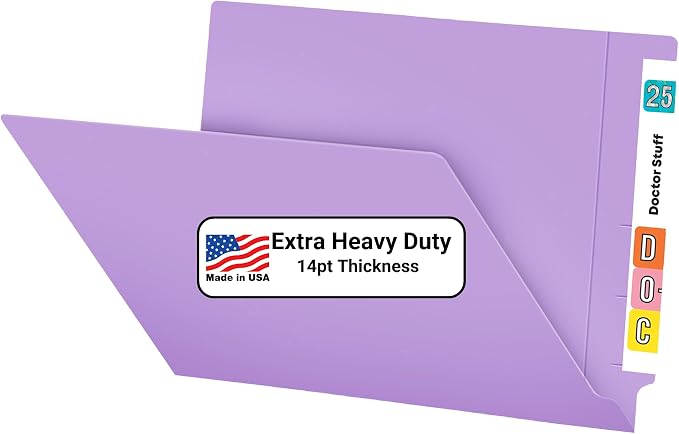 Lavender File Folders, Doctor Stuff, Letter Size Reinforced End Tab Folder, 14 pt Stock, Box of 50
