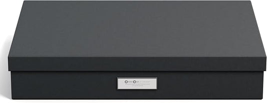 Bigso Sverker Fiberboard Legal and Art Storage Box - Scrapbook Storage Box for Loose Papers and More - Durable Document Boxes with Lid and Metal Label Holder - 17.1 in x 12.2 in x 3.3 in - Dark Grey