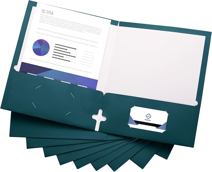 10 Pack Two Pocket Folders, Teal, Strong Thick Paper Folders, for Letter Size, by ACTIVITYya