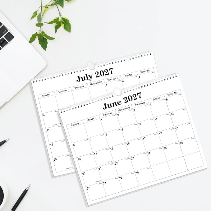 Calendar 2026-27 - Calendar 2026-2027 from June 2026 to December 2027, Spiral Binding Hanging Wall Calendar 2026 for Home/Office, 8.5" x 11", Black
