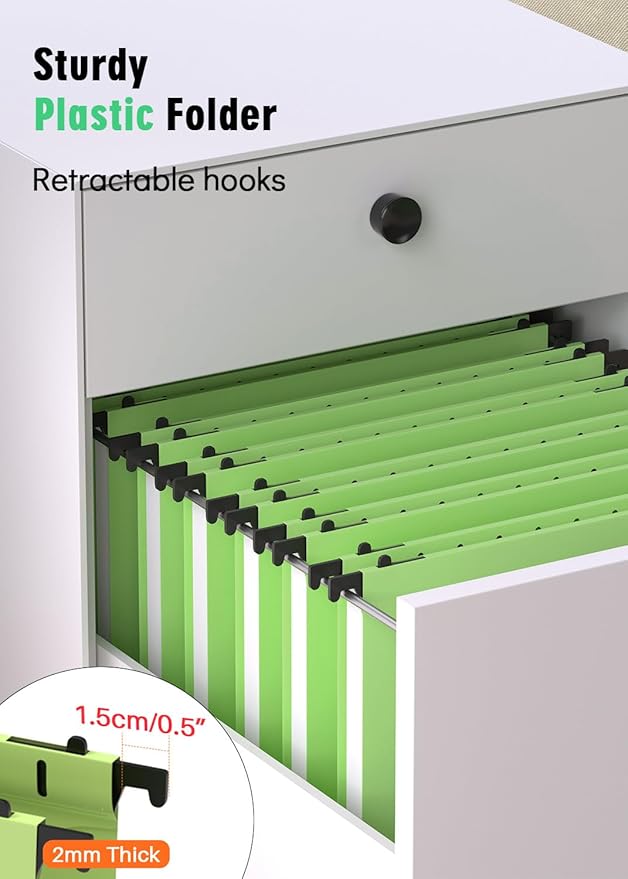 Extra Capacity Plastic Hanging File Folder, 12 Pack Reinforced Hang Folders Letter Size, Heavy Duty 1 Inch Expansion Filing Cabinet Folders, for Bulk Files, Medical Charts, Mustard Green