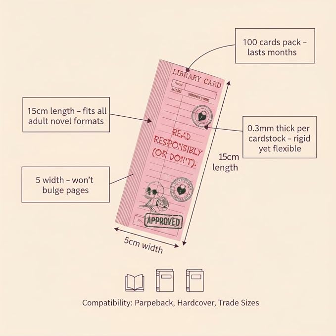Library Card Bookmark 100PCS Bulk Bookmarks – Funny Reading Bookmarks for Romance Readers, Vintage Retro Book Club Bookmarks, Aesthetic Paper Bookmarks for Book Lovers, Cardstock Bookmark Set