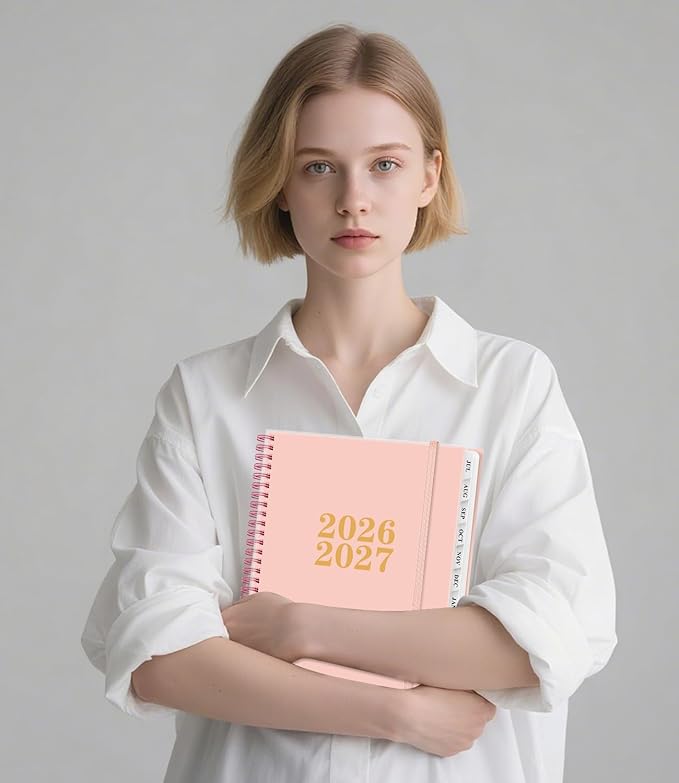 Planner 2026-2027 - Academic Planner from July 2026 to June 2027, Weekly & Monthly Planners Spiral Bound with 12-Month Tabs, Inner Pocket, 8.5" x 11", Pink