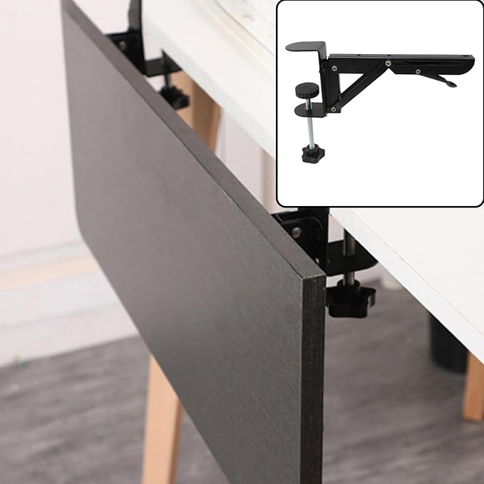 1 Set Desk Extension Folding Shelf Brackets,Metal Tablet Mount Arm Computer Desk Extender Clamp,Keyboard Rack Desktop Extension Tray,Black Large Clip