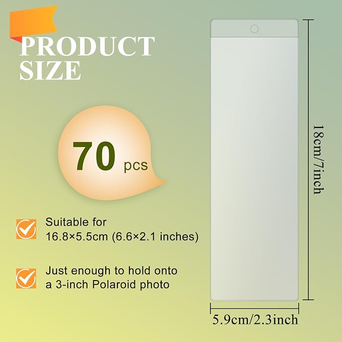 70 PCS Bookmark Sleeves Clear Bookmark Sleeves 7x2.3 inch Blank Bookmark Holder with Hole for Wedding Valentine’s Party Favor Decoration