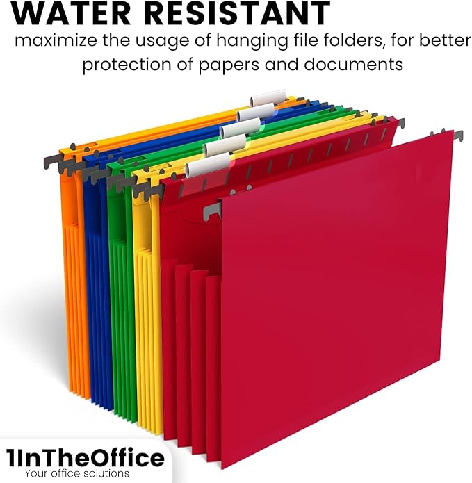 1InTheOffice Poly Expanding Hanging File Folders Letter Size, Hanging File Pocket, File Cabinet Dividers, Assorted,