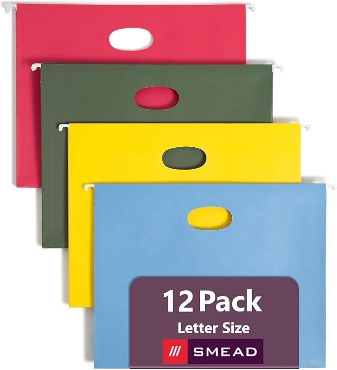 Smead Hanging Pocket with Full-Height Gusset, 3-1/2" Expansion, Letter Size, Assorted Colors, 12 per Pack (64291)