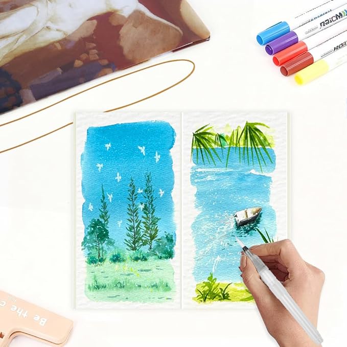 Pocket TN Watercolor Paper Refills, 8Sheets/16Pages 8.25x4.25inches Regular TN Journal Notebooks, 300gsm Travelers Notebook Insert for Painting, Mixed Media Pad Notebook