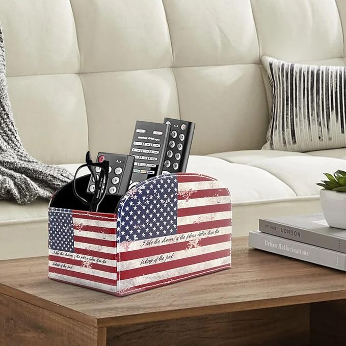 Remote Control Holder Organizer - Leather Table Desk Storage with 4 Spacious Compartments