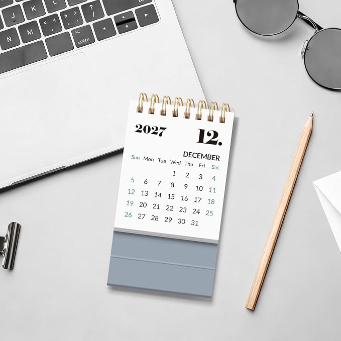KONVINIT Small Desk Calendar 2026-2027, Grey 2026 Desk Calendar - Runs From July 2026 Until December 2027, 18 Months Mini Desktop Calendar 2026 for School, Home & Office Supplies