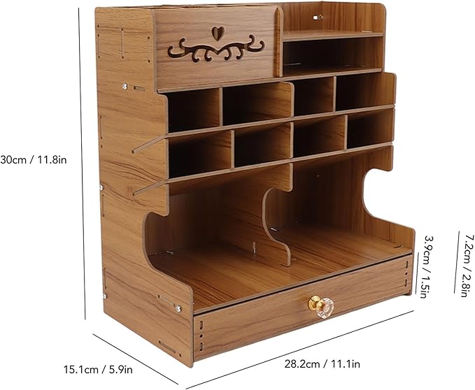 TOPINCN Wooden Office Desk Organizer for Desktop, Multi Functional Pencil Pen Holder Caddy Countertop Stationery Storage Box, Easy Assembly Home Office Art Supplies Table Organizer