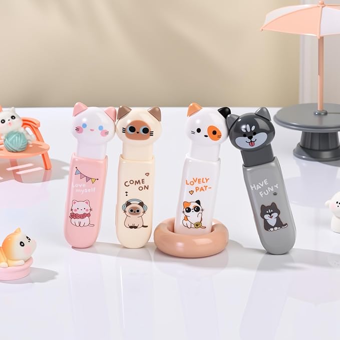 Cute Cat Correction Tape,3-Count Pack of Correction Tape, Easy to Use Applicator with Tear-Resistant Tape for Office or School Supplies (kawaii)
