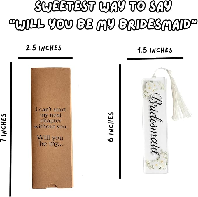 Gift for Bridesmaid Proposal Acrylic Floral Bookmark with Box, Will You Be My Bridesmaid Bridal Party Gift, 13x2 Inches (Bridesmaid) (Bridesmaid)