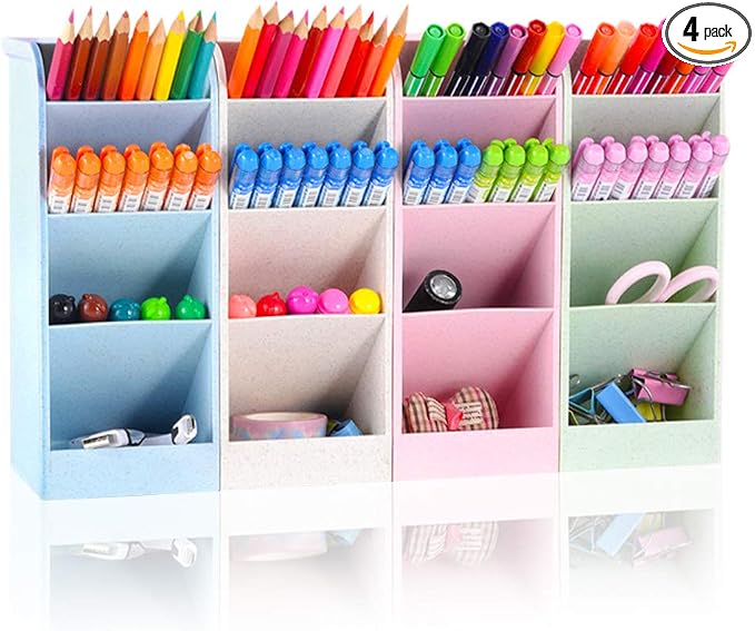 SITAKE Pen Pencil Holder Organizer, 4 Colors Marker Organizer and Storage, Big Desk Organizers and Accessories, Cute Kawaii Stationary for Kids, Girls, Officer and School Supplier (4 Colors BIG)