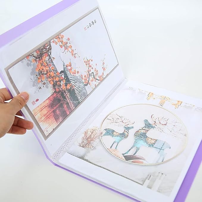 30 Pages Purple Diamond Storage Book - A4 Portfolio Folder for 60 Picture Pics, for Student Art Display Protects Artwork Pages for Sketches Documents(12.2x9.1in)