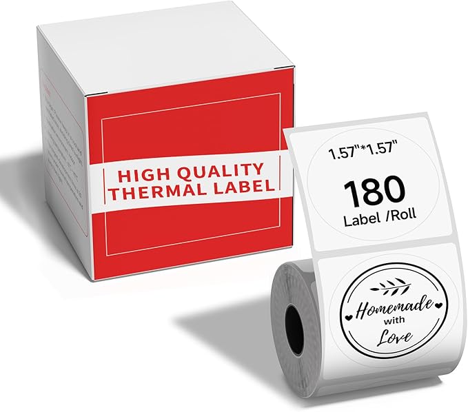 M110 Thermal Labels 1.57"X1.57" (40X40MM), Compatible with Label Maker Machine M100/ M110/ N20/ M220/ M250/ M108/ M221, Multi-Purpose Adhesive Thermal Labels, Black on White, 180 Labels/Roll