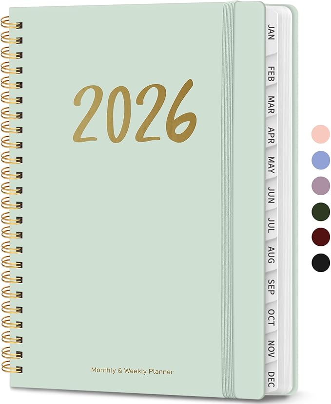 2026 Planner - Weekly and Monthly Planner, January 2026 to December 2026, Spiral Bound 2026 Calendar Planner Book, Inner Pocket, Perfect for Office Home School Supplies - A5 (6.3" x 8.5"), Mint
