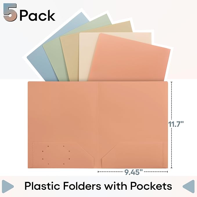 Mr. Pen- Plastic Folders with Pockets, 5 pcs, Aesthetic File Folder with Business Card Slot, 2-Pocket Folder, Back to School, Office, Filing Supplies