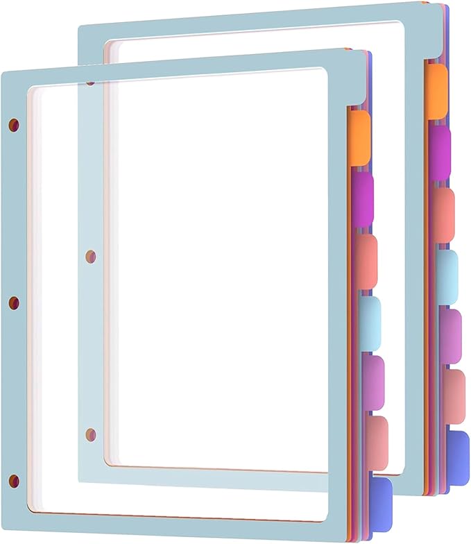 HABGP 2 Set 8 Tab Binder Dividers for 3 Ring, Plastic Binder Dividers with Tabs Letter Size Multicolor, Pastel Colors 3 Hole Punch Clear Page Folder Dividers File Organizer