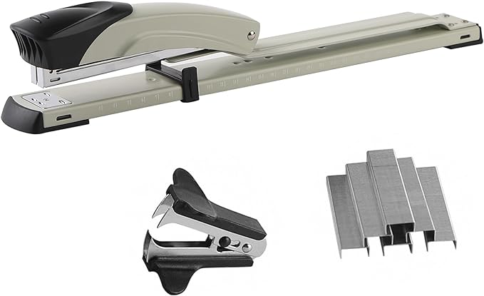 Long Reach Stapler with 1 Hole Punch， 1/4 inch of Single Whole Punch