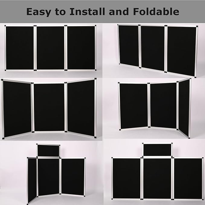 3+1 Panel Trade Show Presentation Board 70.8“ x 35.4” Trifold Poster Board Folding 3 Panel Exhibition Display Boards Double Sided Tabletop Display with Storage Bag Hook & Loop-Receptive Fabric