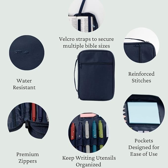 S.F. Creations Premium Bible & Book Carrying Case with Journaling Accessories - Convenient for Men, Women, Teens, and Kids, Navy (Navy)