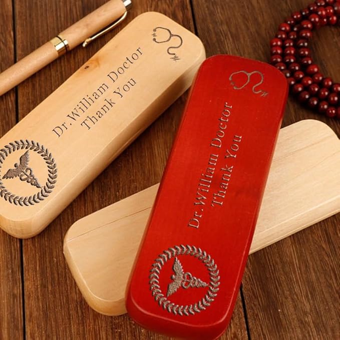 AOK Doctor Gift for Men Woman, Personalized Doctor wood pen +wood box, Medical School Graduation Gift, Doctor Appreciation Gift (Red wood)