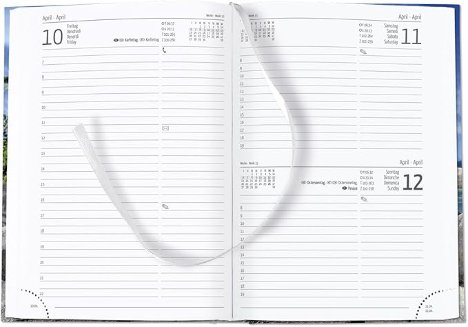 Alpha Edition - Style Beach 2025 Book Calendar, Office Calendar, 15 x 21 cm, Diary with 352 Pages, Monthly and Year Overview, Bookmark Ribbon and Corner Perforation, with Address Part and Notes Area