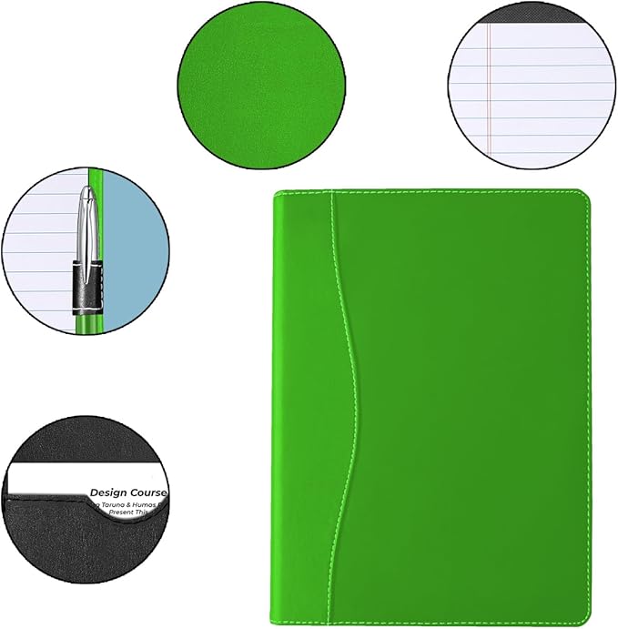 Mini Padfolio/Junior Portfolio Folder Case, Business A5 Binder Organizer Notepad for Men Women, 5 x 8 Writing Pad Included, Green