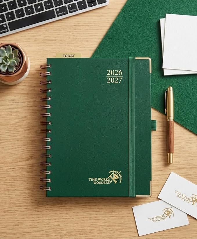 POPRUN 2026-2027 Academic Year Weekly and Monthly Planner Calendar,Jul 2026 - Jun 2027，6.25" x 8.5",Daily Agenda Book & Appointment Book with Hourly Schedule, Tabs, Hardcover, School and Office Supplies - Dark Green