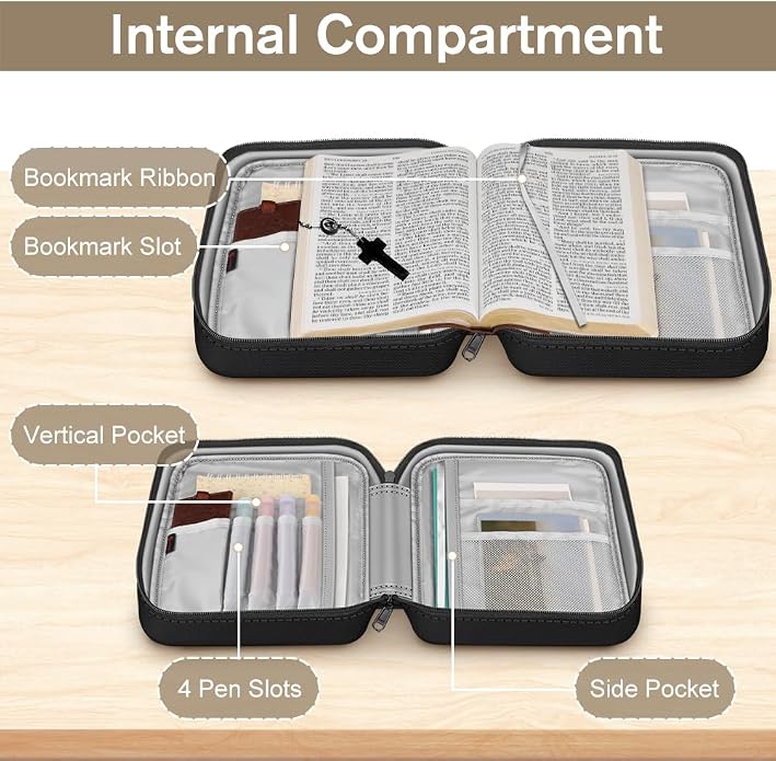 FINPAC Bible Cover Small Size Church Study Book Carrying Bag, Bible Protective Case with Handle Zippered Pocket for Men Women