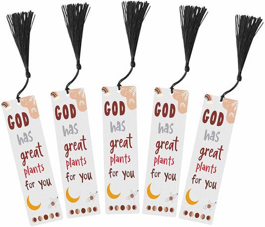 Bible Verse Bookmarks 5 Pcs with Tassels Christian Boho Orange Wooden Bookmarks for Reading Women Students Teacher Reader