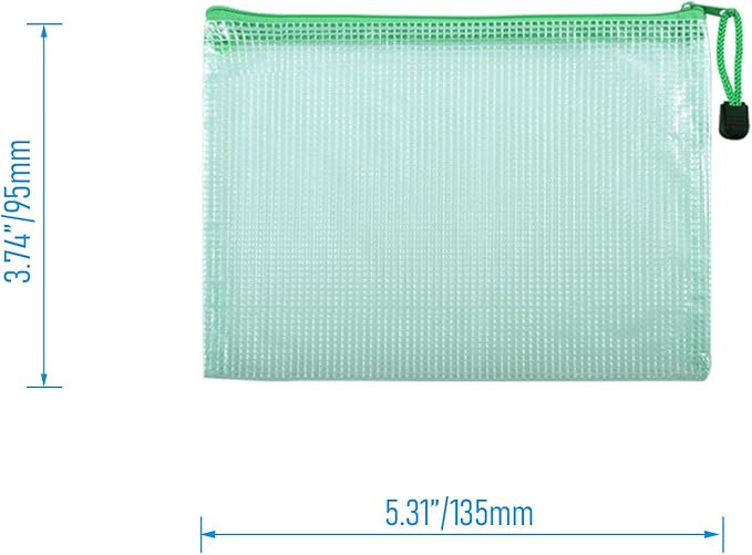 6 Pcs 3.74" x 5.31" B8 Sizes Mesh Zipper Pouch Bags, Mesh Bags with Zipper，Waterproof Clear Document Pouch for Organization Puzzles Travel, Office, Classroom Organization, B8 Green