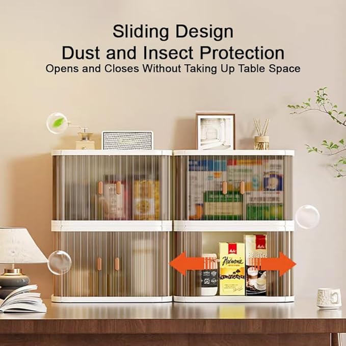 Desktop Storage Box, Foldable and Assembly-Free, Sliding Door Design, Ideal for Cosmetics Organization, Office Desk Storage, and Kitchen Storage