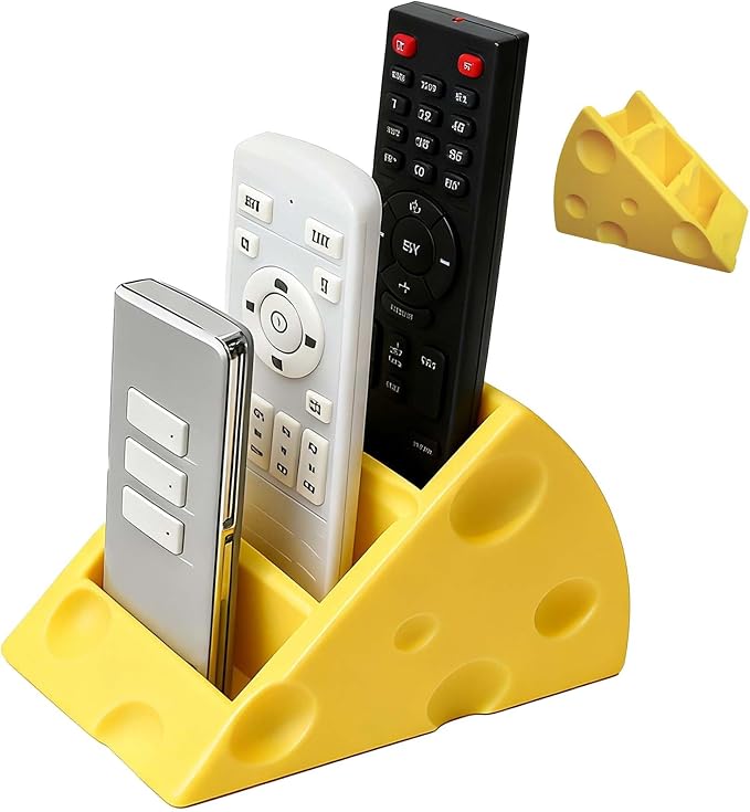 Cheese-Shaped 3D Printed Remote Control Holder with 3 Compartments - Ideal for Home and Office Organization