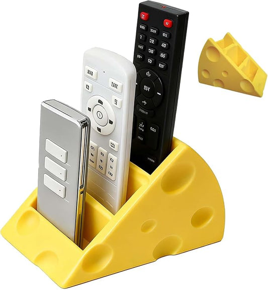 Cheese-Shaped 3D Printed Remote Control Holder with 3 Compartments - Ideal for Home and Office Organization