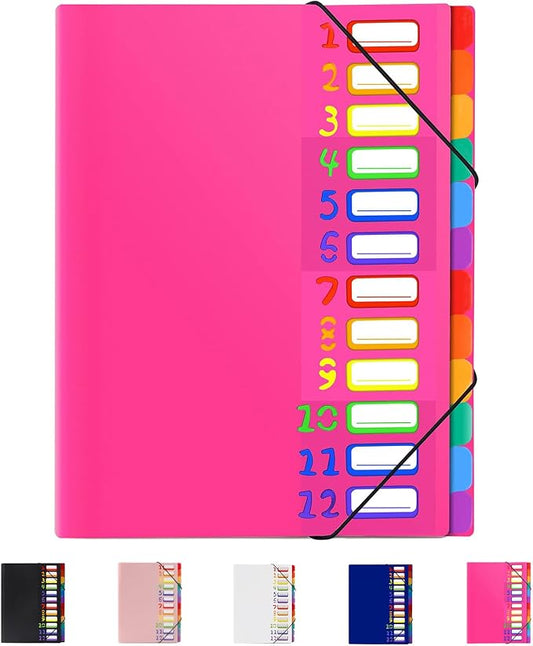 24 Pockets Expanding File Folder Organizer,Accordion File Organizer,A4 Letter Size,Rainbow Tab, for Home/Office/School Document Organizer (Rose Pink)