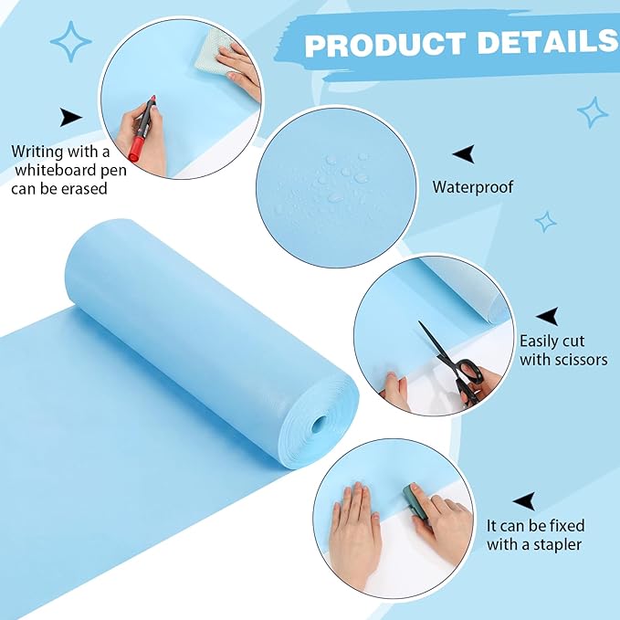 Breling 16 inch x 80 ft Fabric Bulletin Board Roll for Classroom Waterproof Non-Woven Fabric Background Roll Anti-Wrinkle Bulletin Board Background for Back to School Wall Decor DIY Craft(Blue)