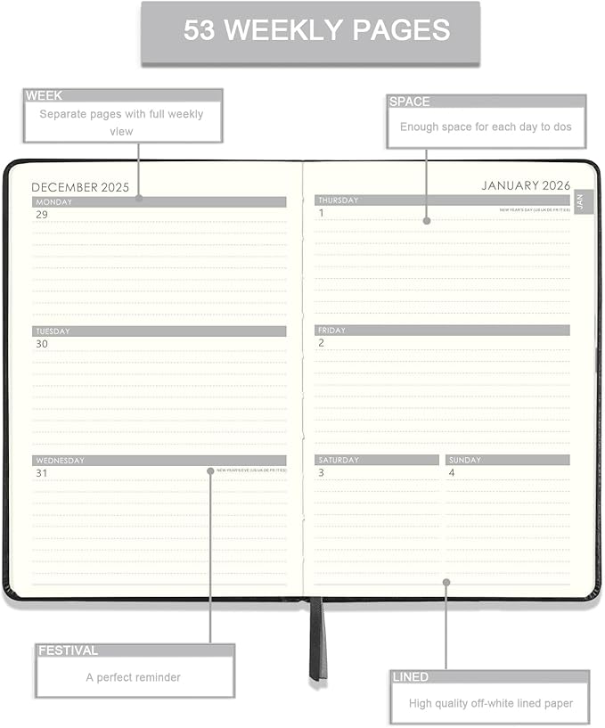 Planner 2026-2027, 2026 Planner(Jan 2026 - Dec 2026), Weekly and Monthly with Stickers, 5.7" X 8.2", 2026 Calendar Planner, Pen Holder, Inner Pocket, 44 Notes Pages - Blue