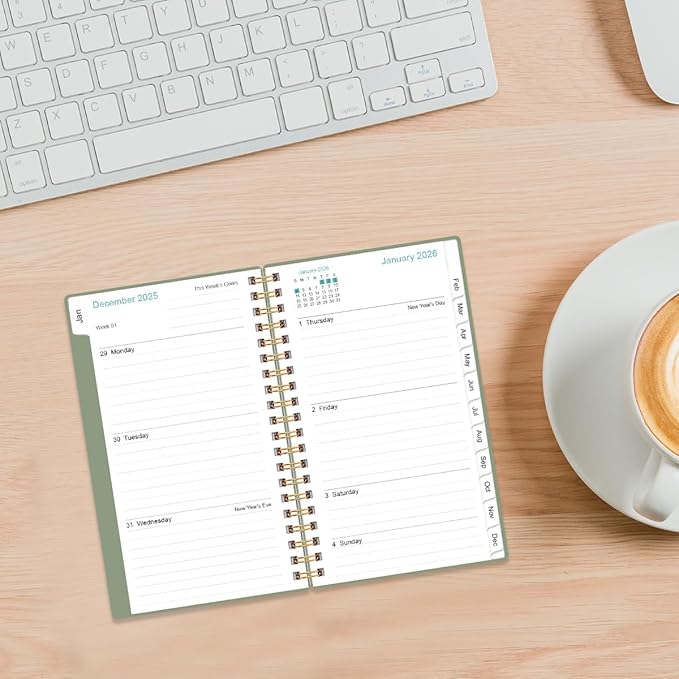 2026 Pocket Planner/Calendar - 2026 Weekly & Monthly Planner from January 2026 to December 2026, 12 Months Tabs, 3.75" x 6.75", Green